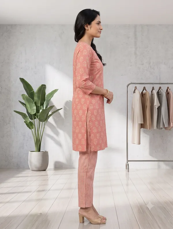 Pink_Floral_Print_Straight_Kurta_Pant_Set_For_Women_&_Girls