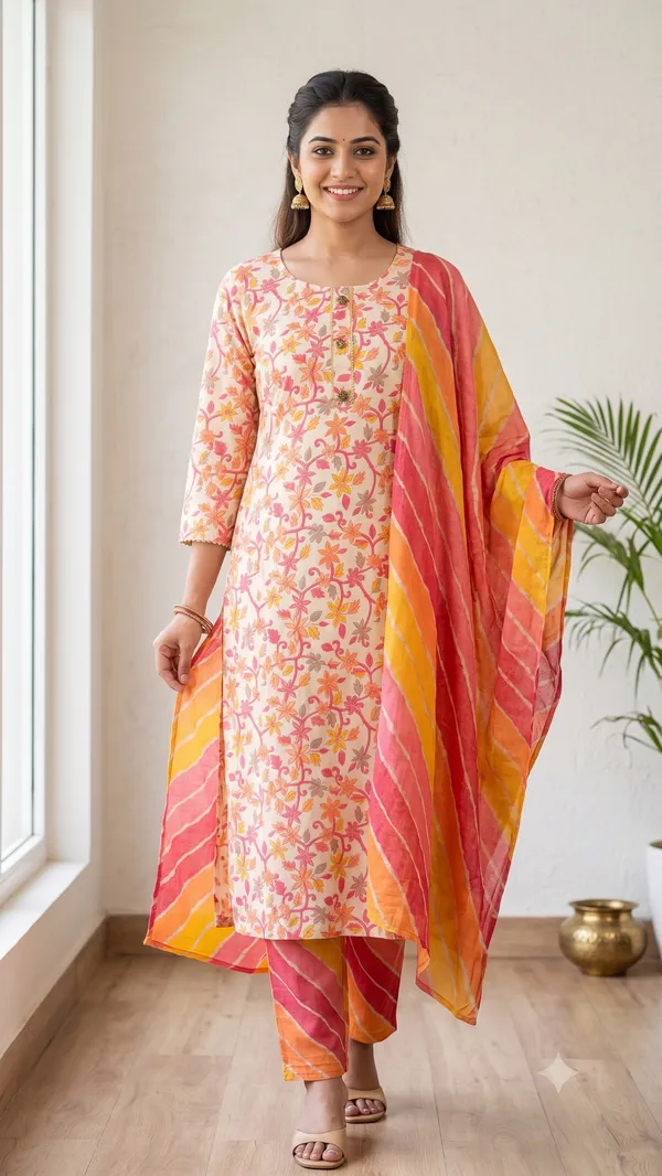 Multicolor_Printed_Kurta_Pant_Set_For_Women_&_Girls