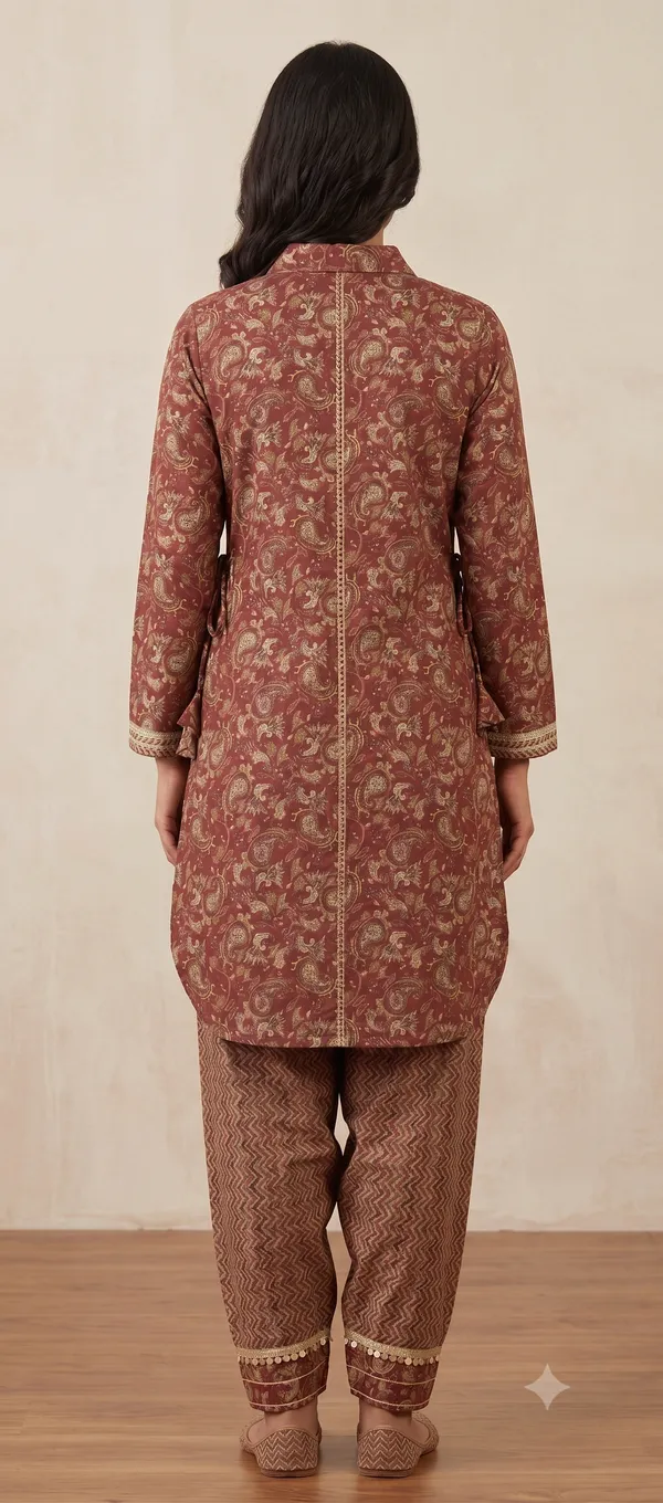 Maroon_Printed_Afghani_Kurti_Salwar_Set_For_Women_&_Girls
