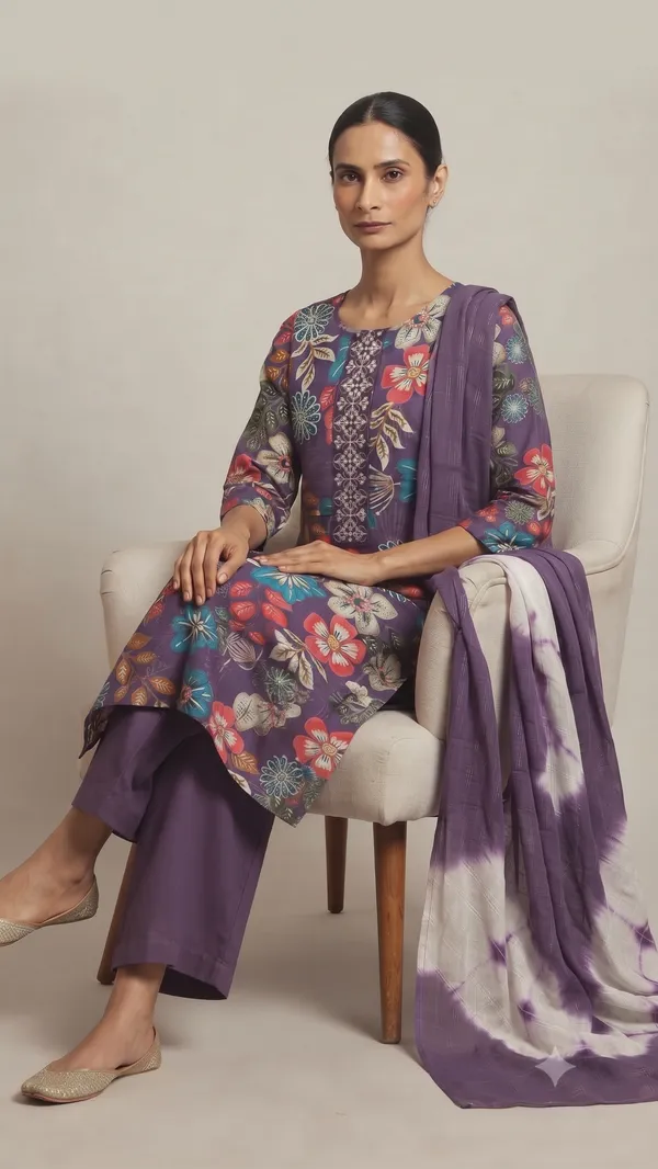 Purple_Floral_Print_Kurta_Pant_Dupatta_Set_For_Women_&_Girls