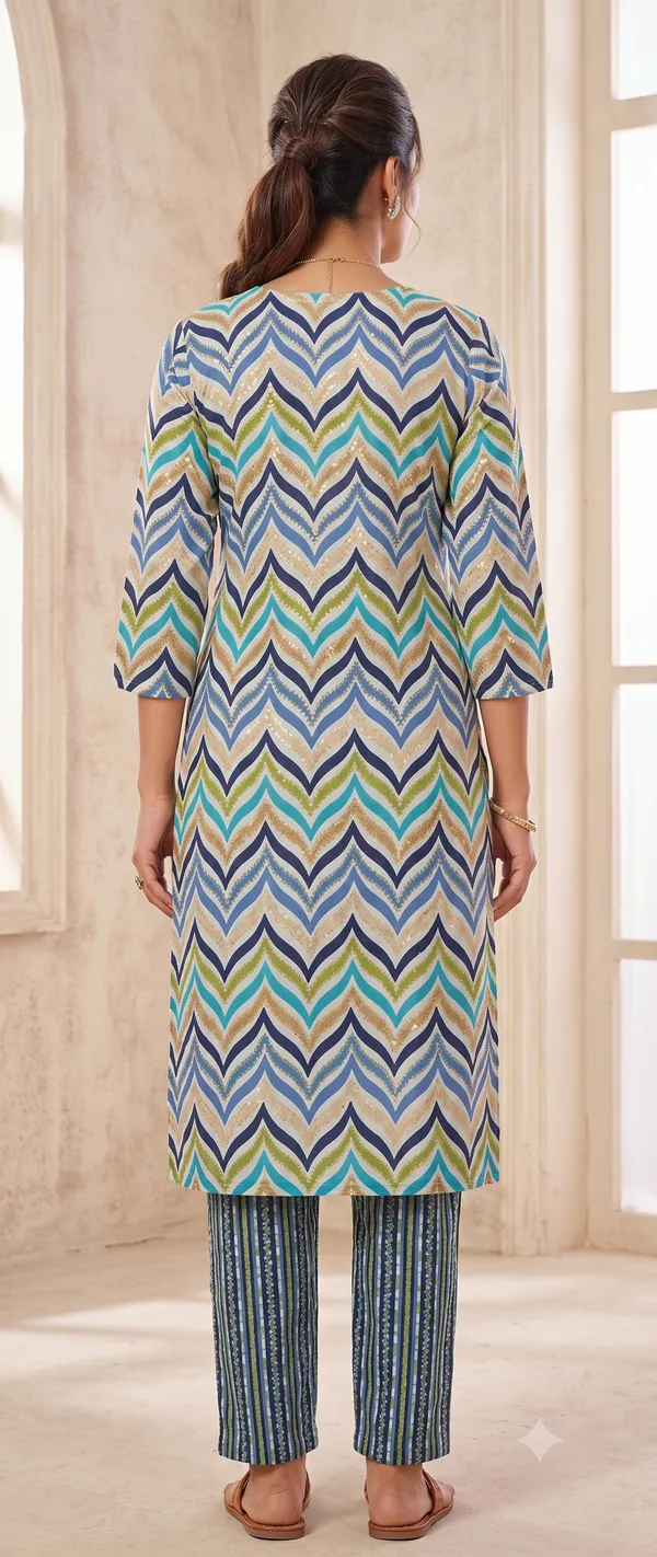Multicolor_Chevron_Print_Straight_Kurta_Pant_Set_For_Women_&_Girls