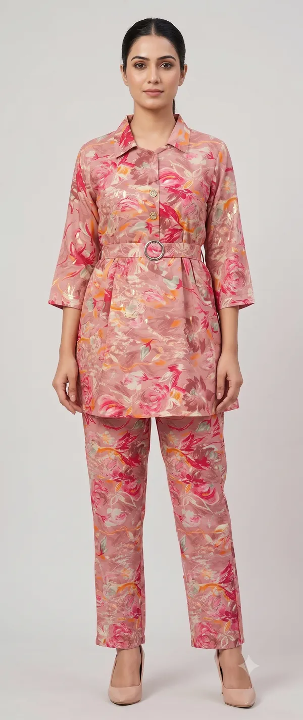 Pink_Floral_Print_Collared_Co-Ord_Set_For_Women_&_Girls