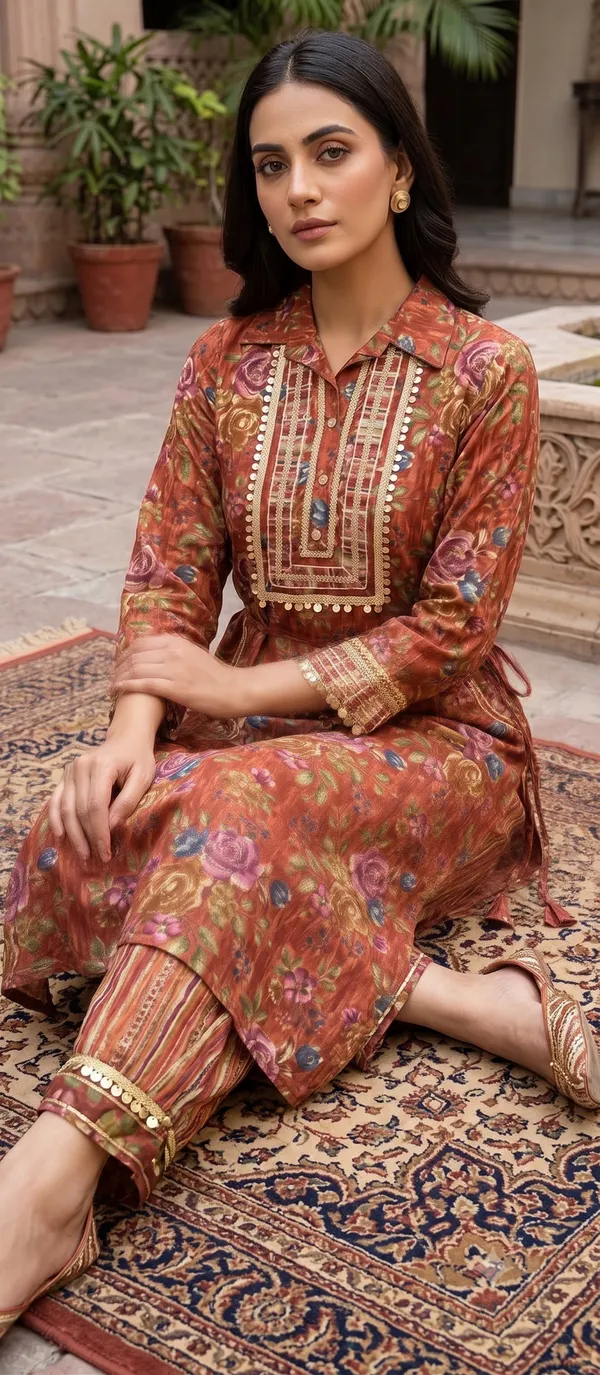 Maroon_Floral_Print_Afghani_Kurti_Salwar_Set_For_Women_&_Girls