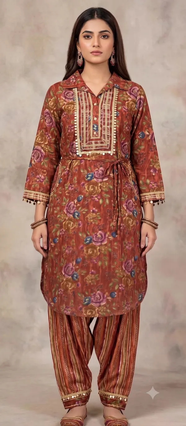 Maroon_Floral_Print_Afghani_Kurti_Salwar_Set_For_Women_&_Girls