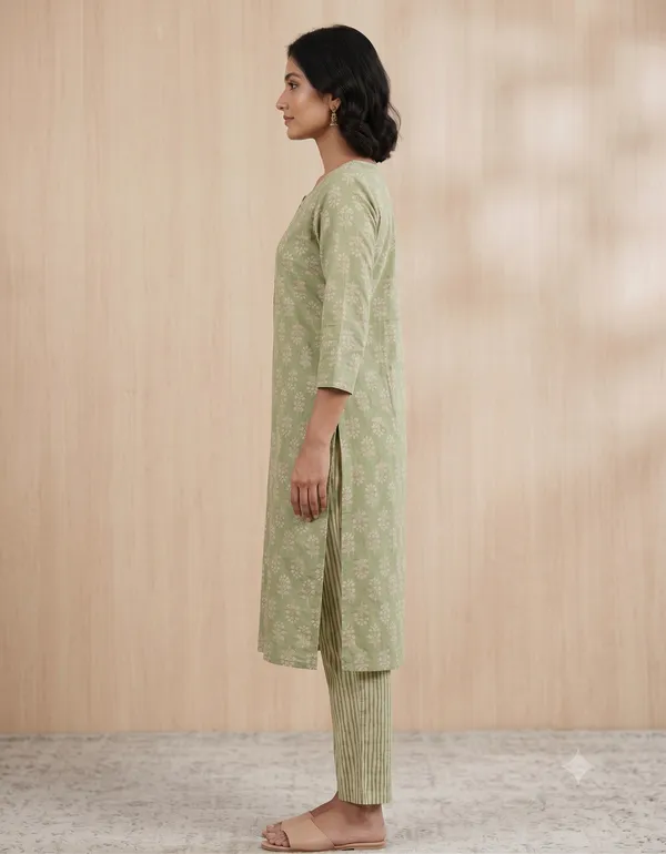 Green_Floral_Straight_Kurta_Pant_Set_For_Women_&_Girls