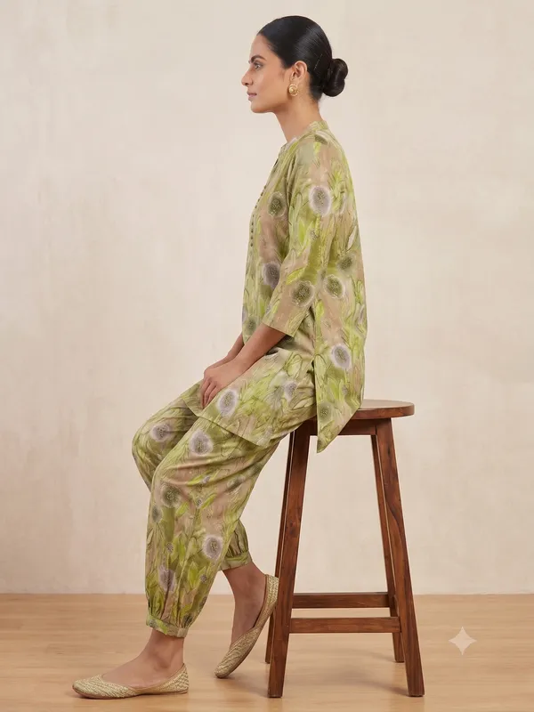 Green_Floral_Print_Kurti_Salwar_Set_For_Women_&_Girls