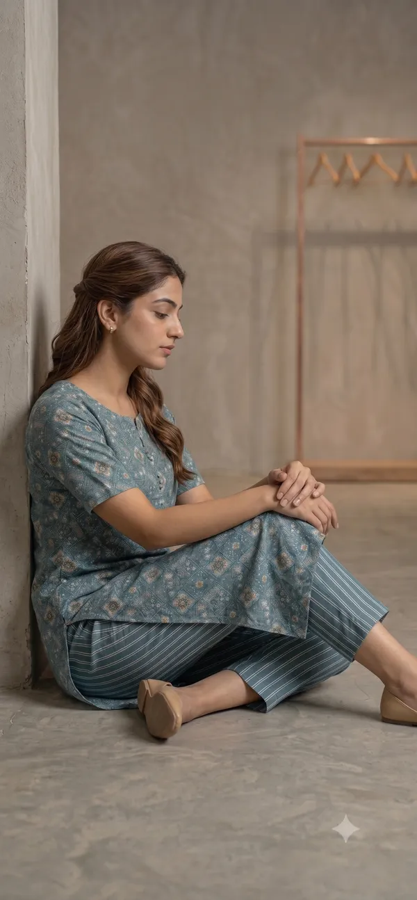 Teal_Printed_Kurta_Pant_Set_For_Women