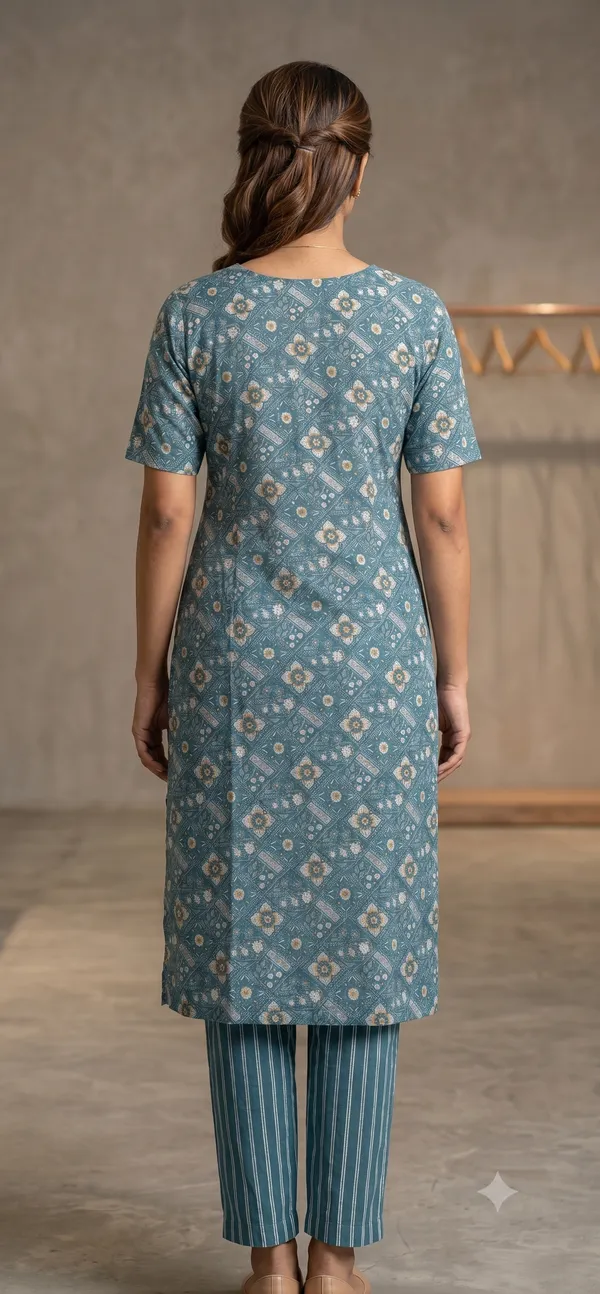 Teal_Printed_Kurta_Pant_Set_For_Women