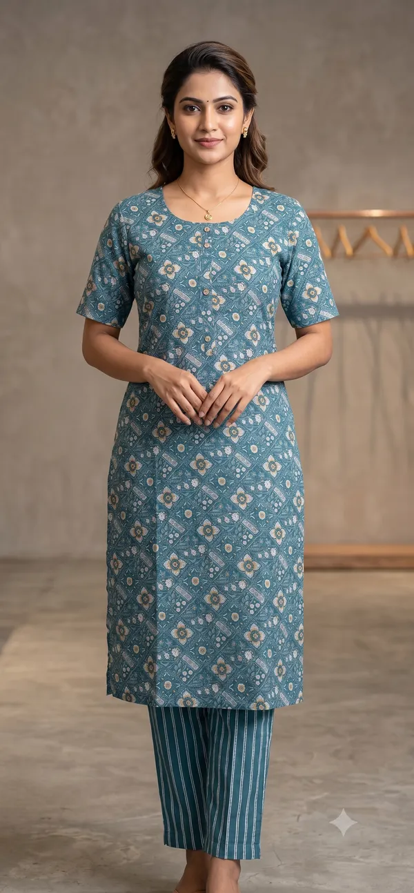 Teal_Printed_Kurta_Pant_Set_For_Women