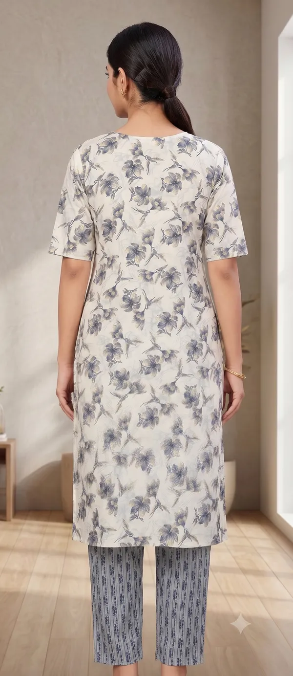 Blue_Floral_Print_Kurta_Pant_Set_For_Women_&_Girls