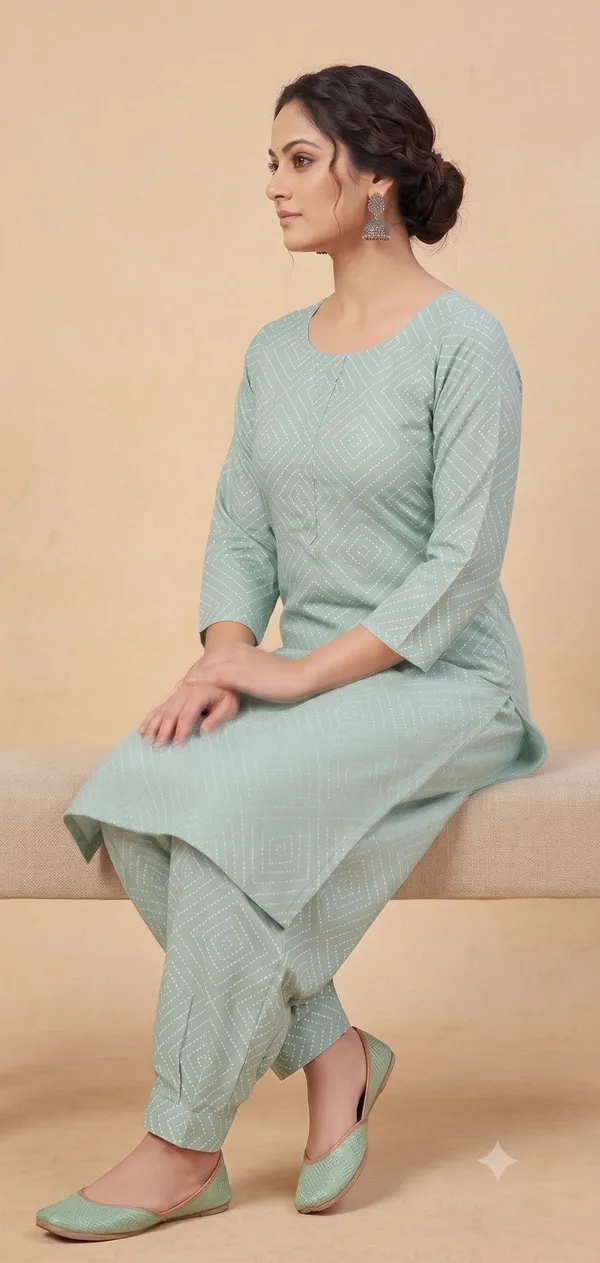 Green_Geometric_Print_Kurti_Salwar_Set_For_Women_&_Girls