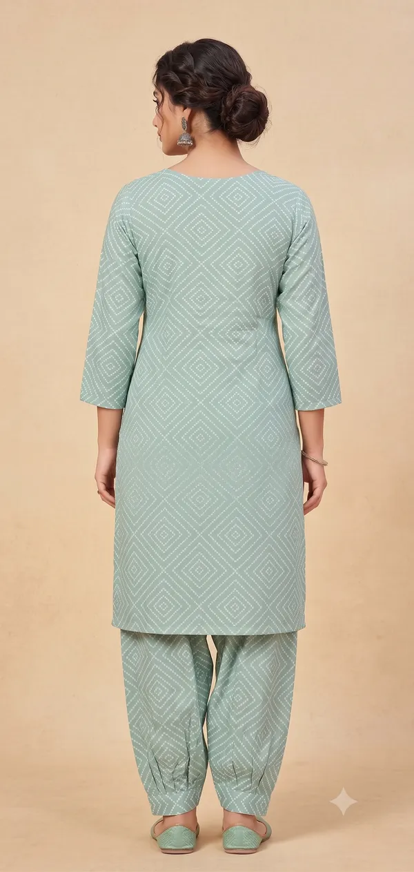Green_Geometric_Print_Kurti_Salwar_Set_For_Women_&_Girls