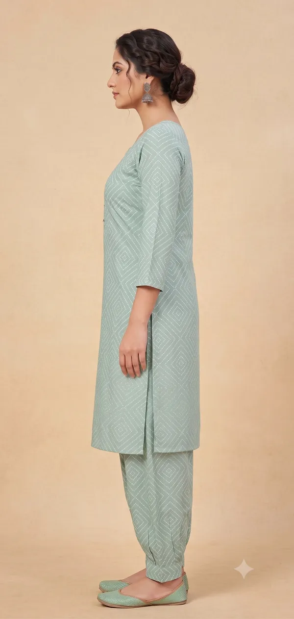 Green_Geometric_Print_Kurti_Salwar_Set_For_Women_&_Girls