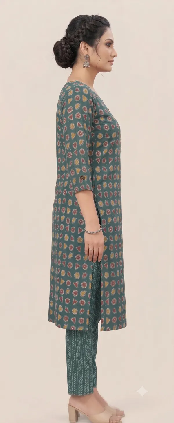 Green_Printed_Straight_Kurta_Pant_Set_For_Women_&_Girls