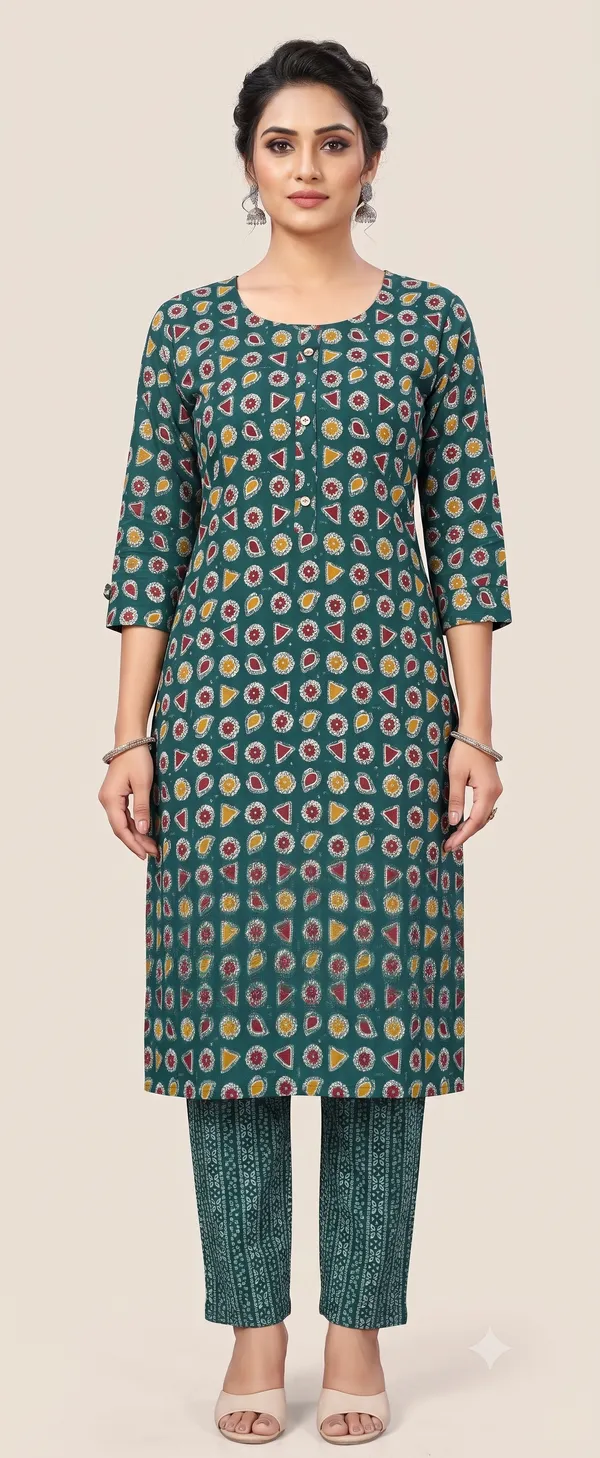 Green_Printed_Straight_Kurta_Pant_Set_For_Women_&_Girls