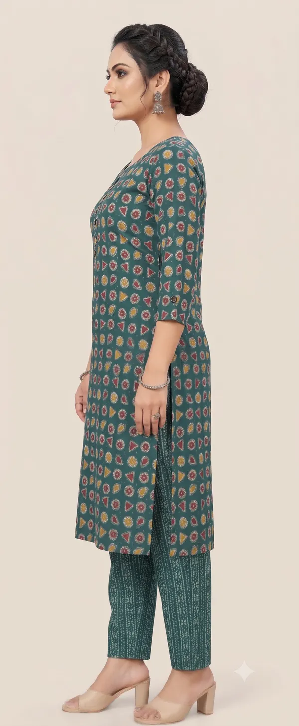 Green_Printed_Straight_Kurta_Pant_Set_For_Women_&_Girls
