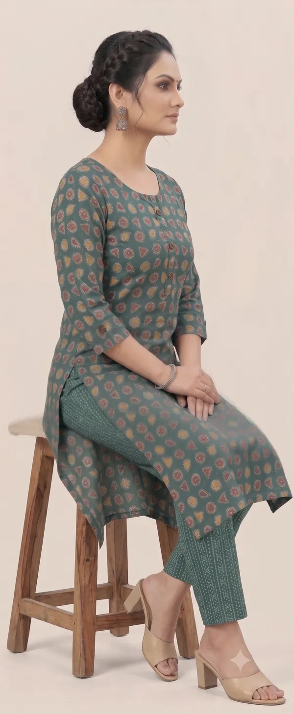 Green_Printed_Straight_Kurta_Pant_Set_For_Women_&_Girls
