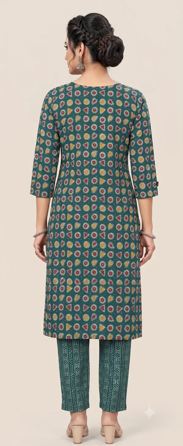 Green_Printed_Straight_Kurta_Pant_Set_For_Women_&_Girls