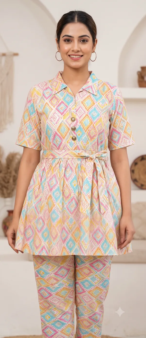 Multicolor_Geometric_Print_Flared_Co-Ord_Set_For_Women_&_Girls