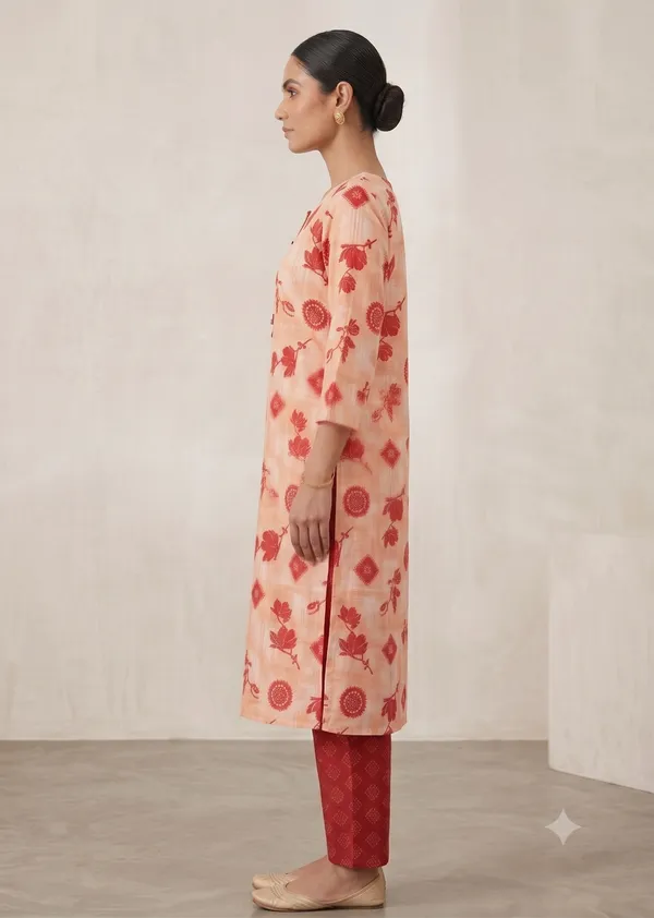 Peach_Printed_Straight_Kurta_Pant_Set_For_Women_&_Girls