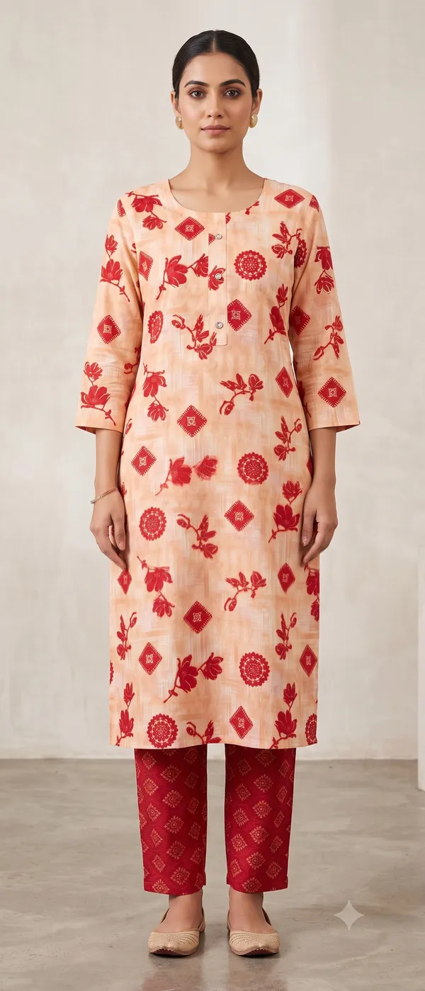 Peach_Printed_Straight_Kurta_Pant_Set_For_Women_&_Girls