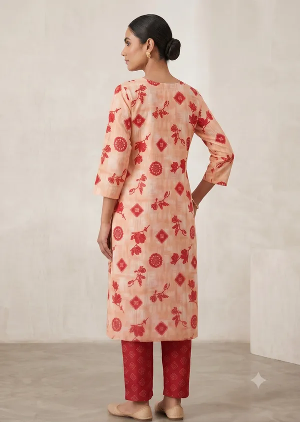 Peach_Printed_Straight_Kurta_Pant_Set_For_Women_&_Girls