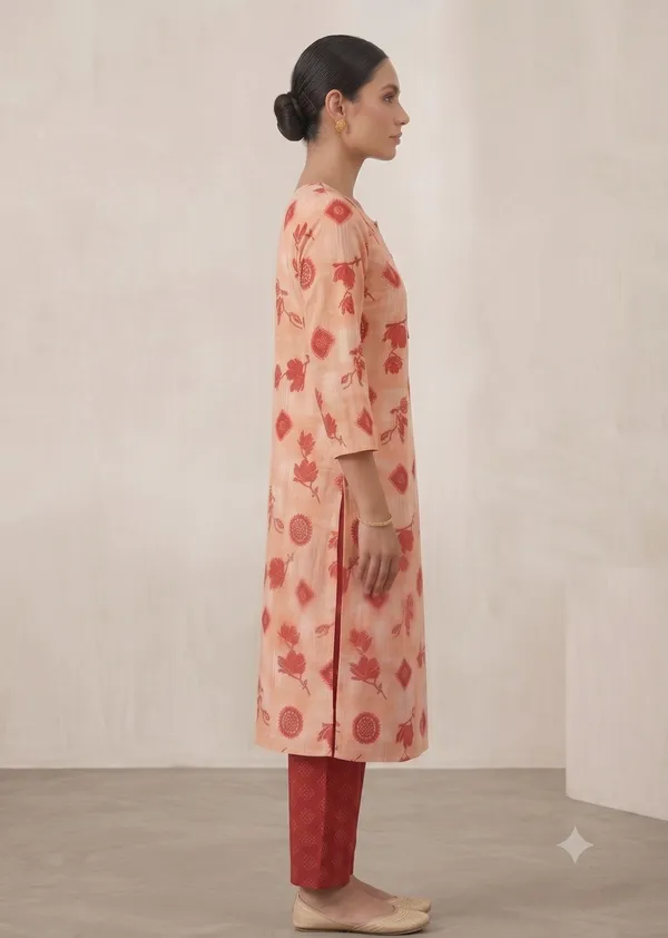 Peach_Printed_Straight_Kurta_Pant_Set_For_Women_&_Girls