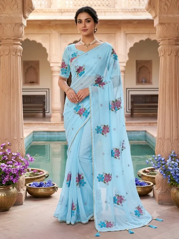Blue_Georgette_Saree_For_Women