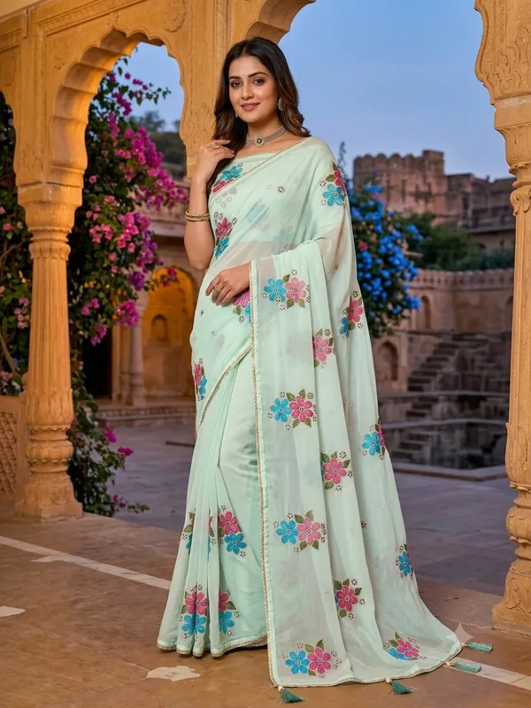 Green_Georgette_Saree_For_Women