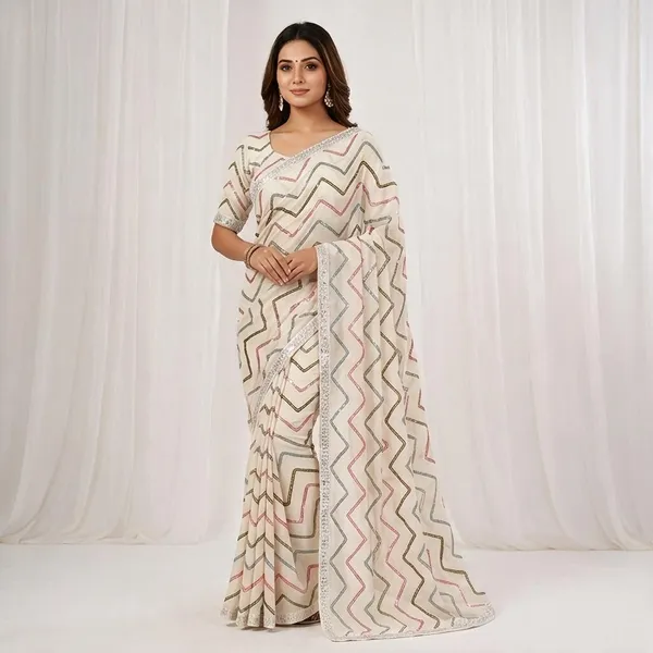Cream_Georgette_Saree_For_Women