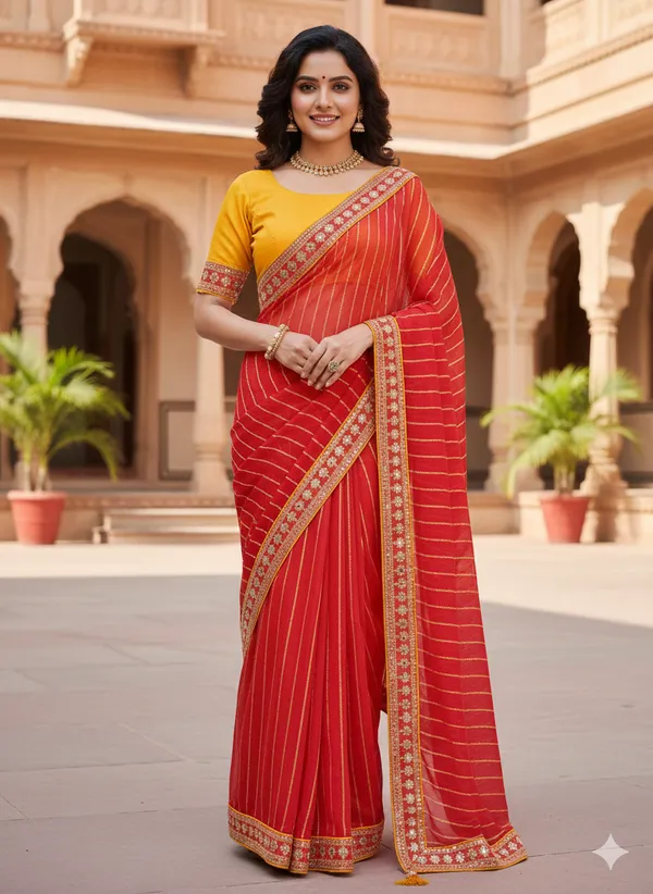 Red_And_Gold_Rayon_Saree_For_Women