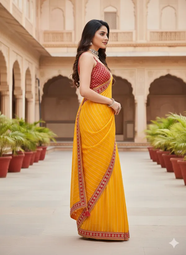 Yellow_And_Red_Rayon_Saree_For_Women