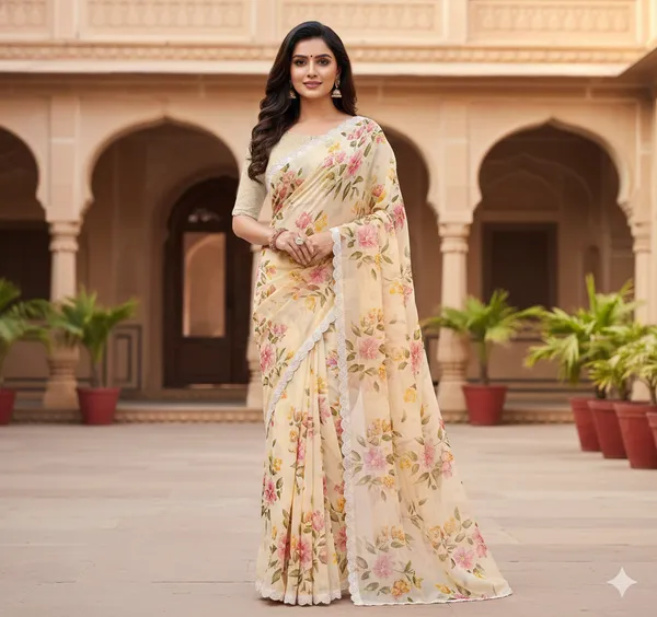 Cream_Georgette_Saree_For_Women