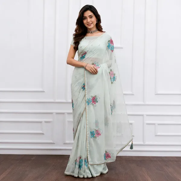 Mint_Georgette_Saree_For_Women