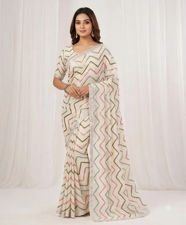 Cream_Georgette_Saree_For_Women