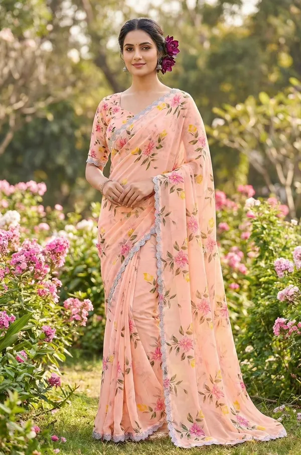Peach_Georgette_Saree_For_Women