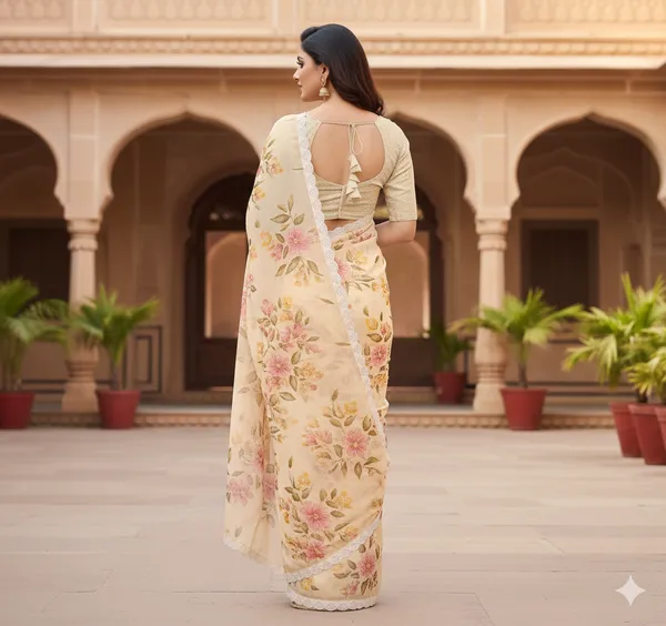 Cream_Georgette_Saree_For_Women