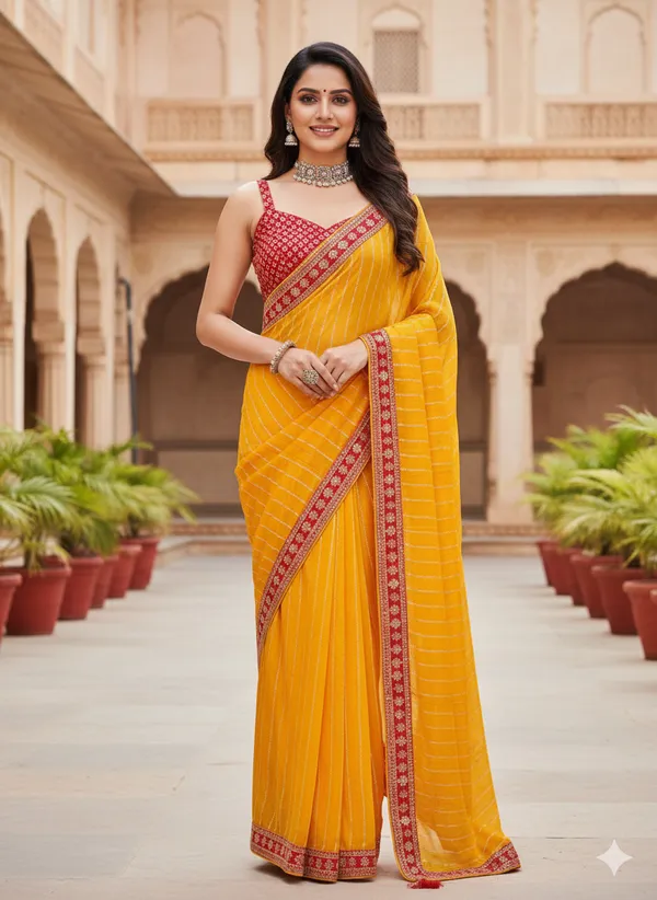 Yellow_And_Red_Rayon_Saree_For_Women