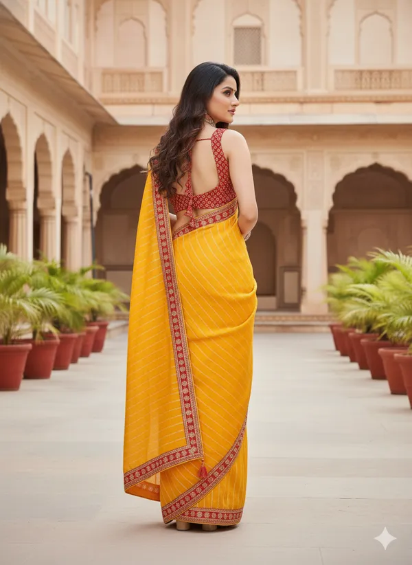 Yellow_And_Red_Rayon_Saree_For_Women