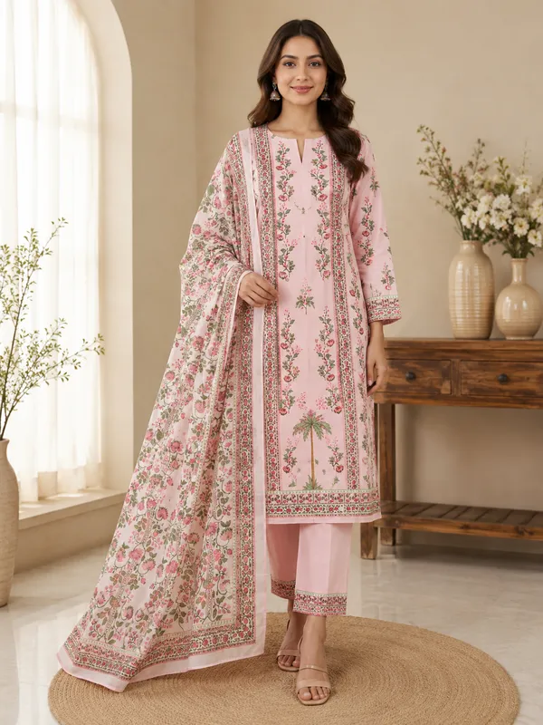 Pink_Printed_Lawn_Unstitched_Floral_Suit_Set_For_Women