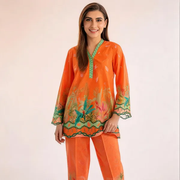 Orange_Lawn_Unstitched_Printed_Straight_Kurta_Set_For_Women