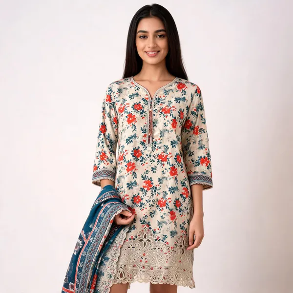 Cream_Lawn_Floral_Print_Stitched_Straight_Kurta_Set_For_Women