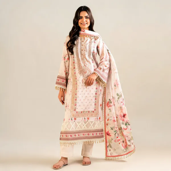 Cream_Lawn_Floral_Printed_Unstitched_Straight_Kurta_Set_For_Women