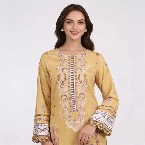 Yellow_Lawn_Stitched_Floral_Embroidered_Kurta_Set_For_Women