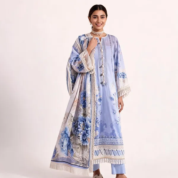 Blue_Lawn_Floral_Printed_Unstitched_Kurta_Set_For_Women