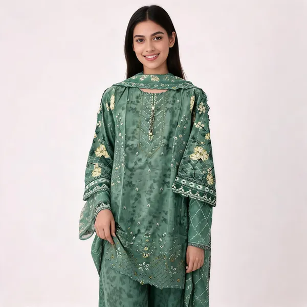 Green_Lawn_Floral_Printed_Stitched_Kurta_Set_For_Women
