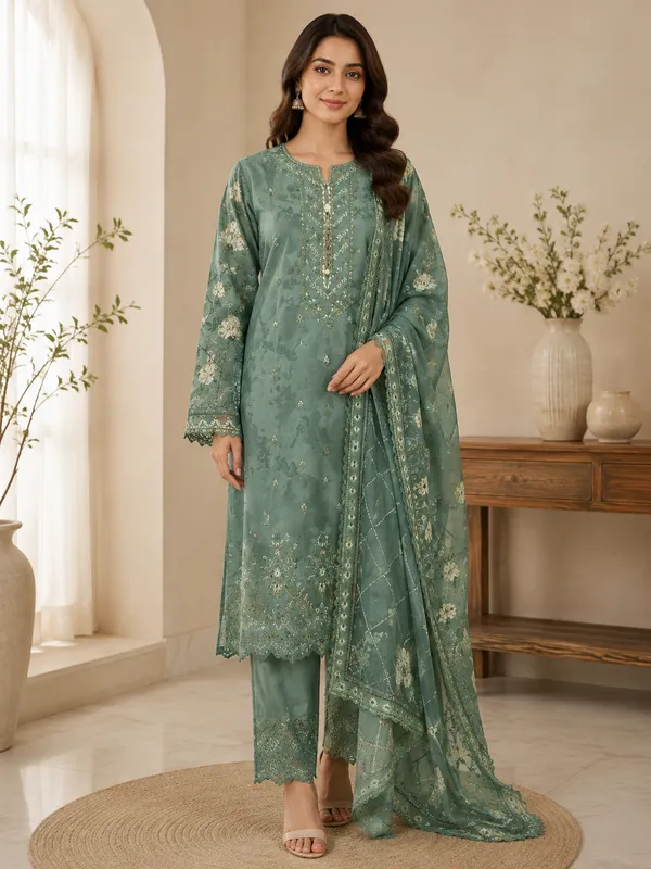 Green_Lawn_Floral_Printed_Stitched_Kurta_Set_For_Women