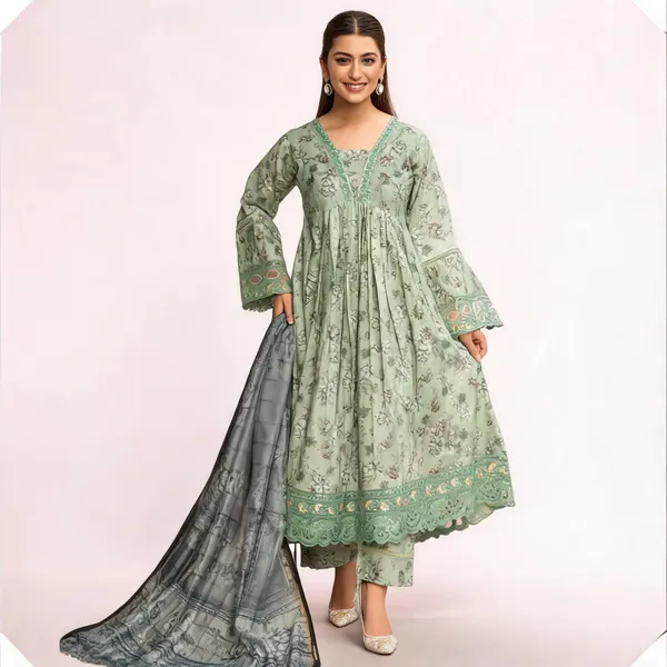 Green_Lawn_Floral_Print_Anarkali_Suit_Set_For_Women