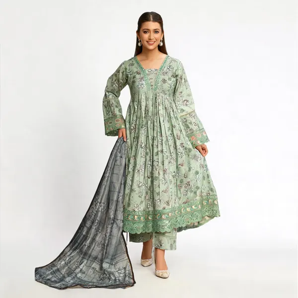 Green_Lawn_Floral_Print_Anarkali_Suit_Set_For_Women