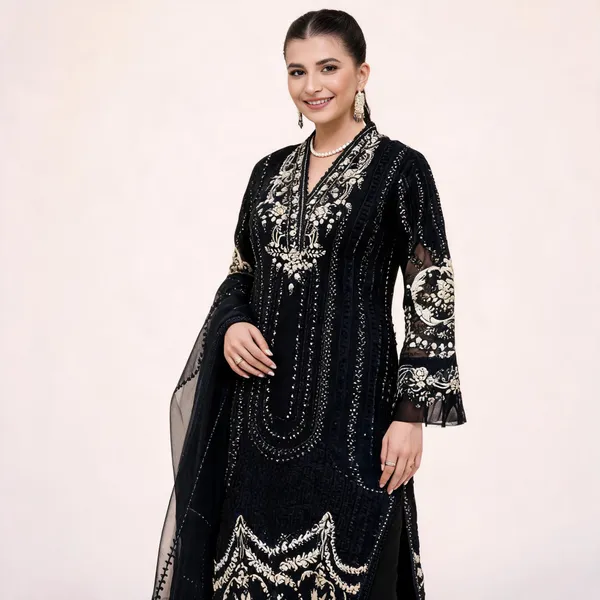 Black_Chiffon_Straight_Embroidered_Kurta_Suit_Set_For_Women